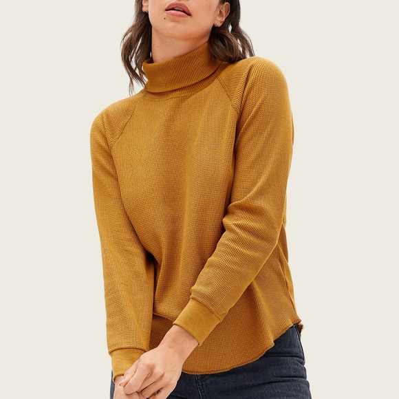 Everlane Tops - Everlane Waffle Knit Organic Cotton Mustard Turtleneck
